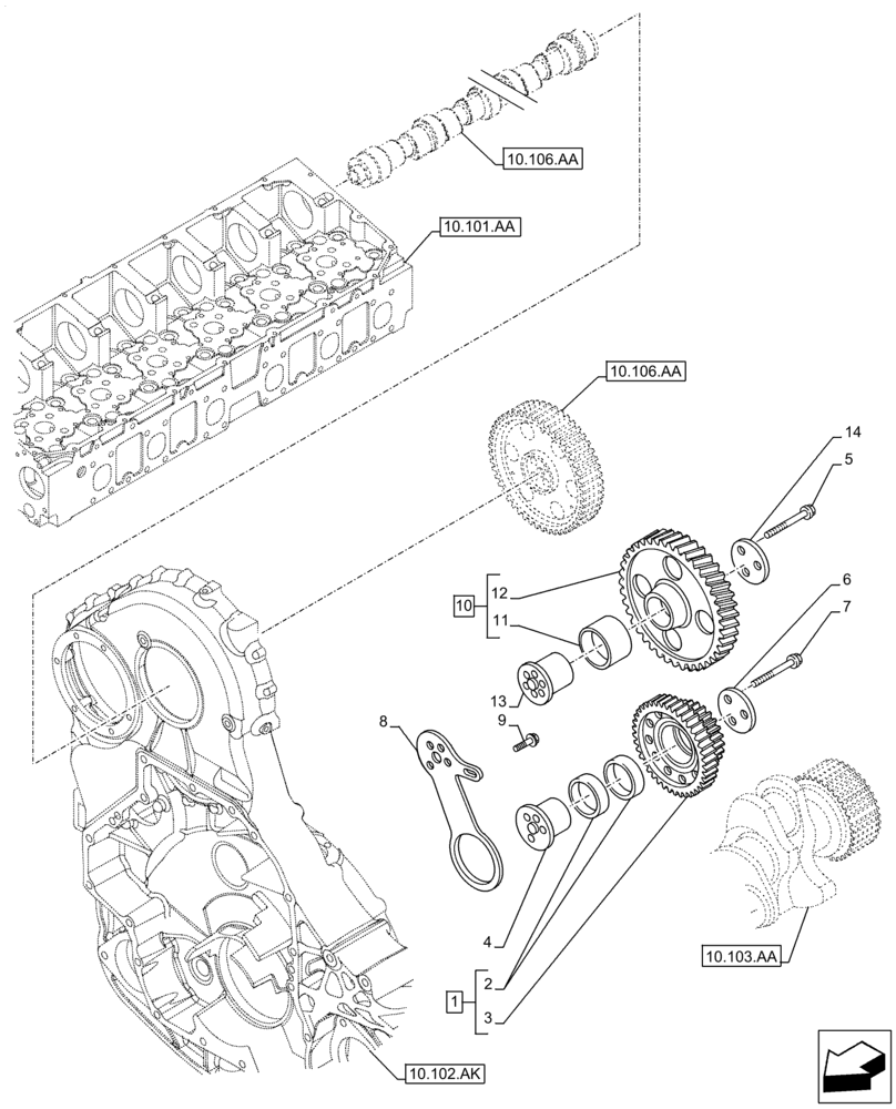 Схема запчастей Case IH F3DFE613F B002 - (10.106.AG) - GEAR, DRIVE (10) - ENGINE