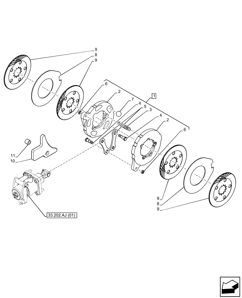 Схема запчастей Case IH FARMALL 75C - (33.202.AK) - VAR - 330274, 330276, 334174, 334175, 334176, 390067, 743546, 744576 - BRAKE DISC, CAB (33) - BRAKES & CONTROLS