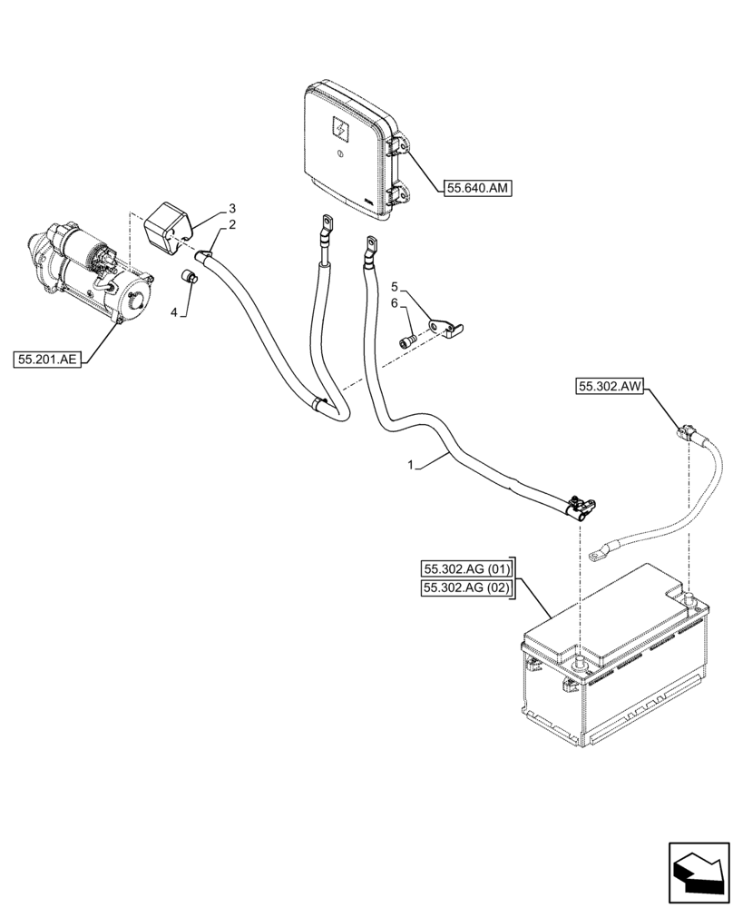 Схема запчастей Case IH FARMALL 65C - (55.302.AV) - VAR - 390742, 397742, 743585 - POS BATTERY CABLE (55) - ELECTRICAL SYSTEMS