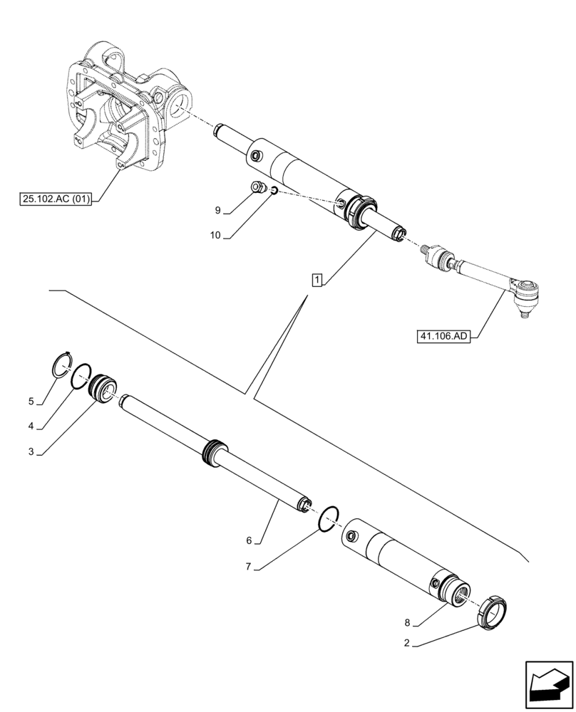 Схема запчастей Case IH FARMALL 65C - (41.216.AN) - VAR - 390328, 743559, 744580 - 4WD FRONT AXLE, STEERING CYLINDER (41) - STEERING