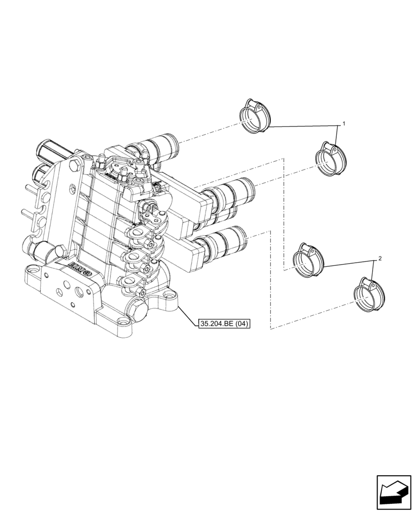 Схема запчастей Case IH FARMALL 75C - (35.204.BB[02]) - VAR - 334107, 743569 - REMOTE CONTROL VALVE, COUPLING, COVER (35) - HYDRAULIC SYSTEMS