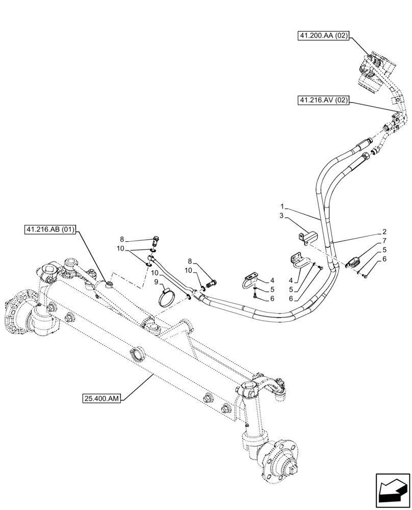 Схема запчастей Case IH FARMALL 65C - (41.216.AV[05]) - VAR - 330581, 335581 - STEERING CONTROL, HYDRAULIC LINE, 2WD (41) - STEERING