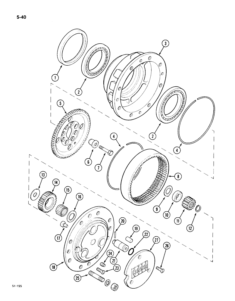 Схема запчастей Case IH 1896 - (5-40) - CARRARO FOUR WHEEL DRIVE FRONT AXLE, P.I.N. 17895962 AND AFTER, PLANETARY GEARS AND HUBS (05) - STEERING