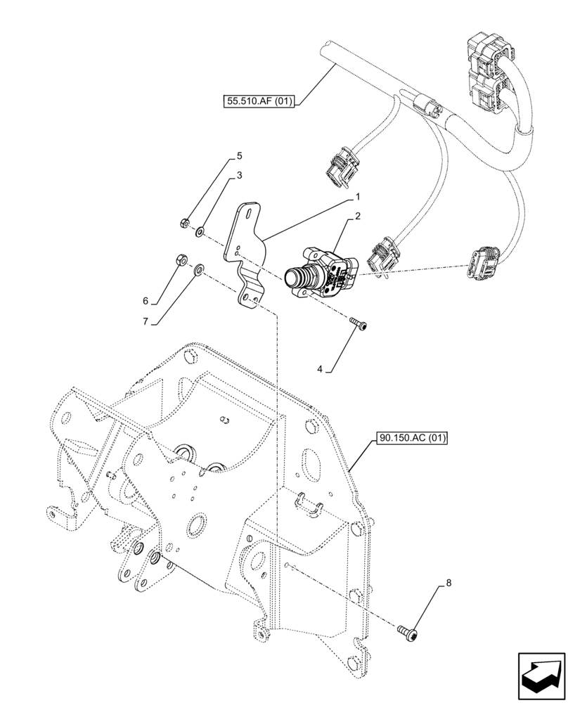 Схема запчастей Case IH FARMALL 75C - (55.405.CW[01]) - VAR - 335677, 335694, 335695, 335696, 744580 - BRAKE, SWITCH, 4WD (55) - ELECTRICAL SYSTEMS