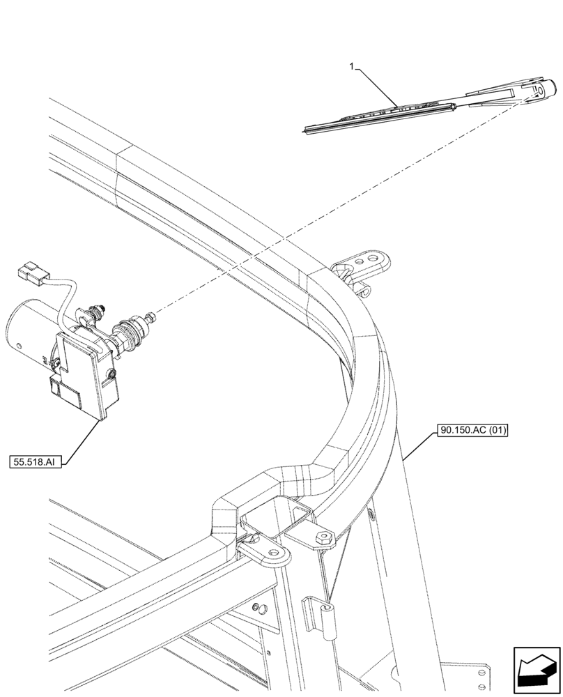 Схема запчастей Case IH FARMALL 75C - (55.518.AH) - VAR - 334183, 335632, 744588 - REAR, WIPER ARM, CAB (55) - ELECTRICAL SYSTEMS