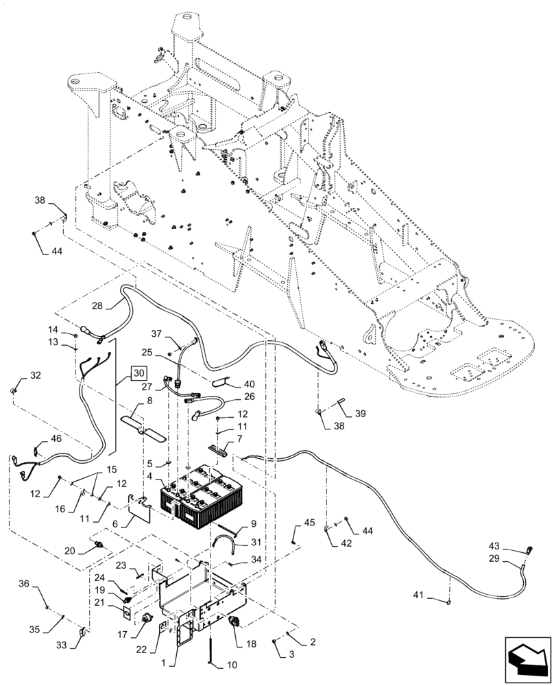 Схема запчастей Case IH QUADTRAC 370 - (55.302.AI[01]) - BATTERY - TRAY & CABLES, 370 (55) - ELECTRICAL SYSTEMS