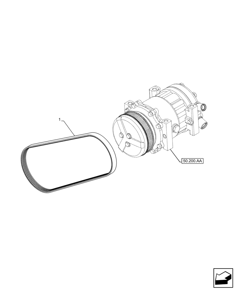 Схема запчастей Case IH FARMALL 75C - (50.200.AT) - VAR - 334183, 334211, 391606, 743496, 743573, 744588 - AIR CONDITIONER, BELT (50) - CAB CLIMATE CONTROL