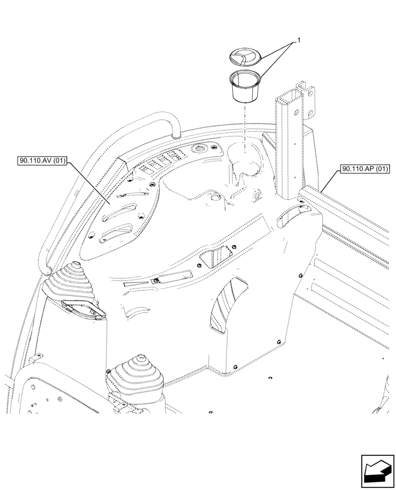 Схема запчастей Case IH FARMALL 75C - (90.151.AB[02]) - VAR - 334190, 335744 - ASH TRAY, W/O CAB (90) - PLATFORM, CAB, BODYWORK AND DECALS