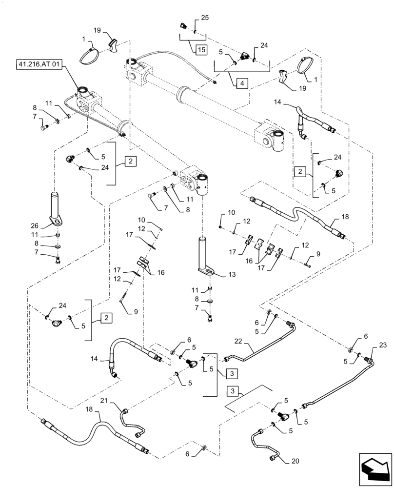 Схема запчастей Case IH STEIGER 470 - (41.216.AV[01]) - STEERING CYLINDER HYD. LINE, BSN ZFF308000 (41) - STEERING