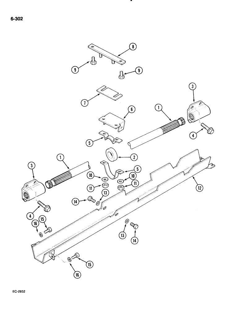 Схема запчастей Case IH 885 - (6-302) - DRIVE SHAFT AND SHIELD, 4 WHEEL DRIVE P.I.N. 18001 AND AFTER (06) - POWER TRAIN