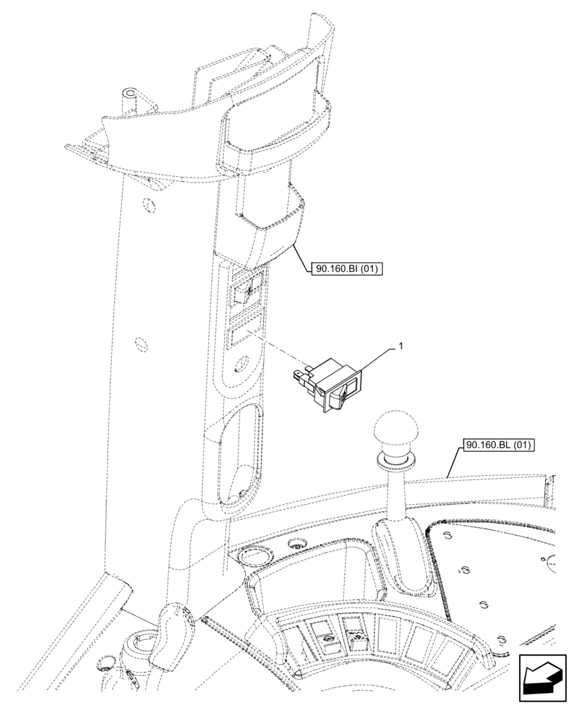 Схема запчастей Case IH FARMALL 75C - (55.518.AY[02]) - VAR - 334183, 335632, 744588 - REAR WIPER SWITCH, CAB (55) - ELECTRICAL SYSTEMS