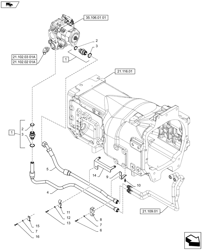 Схема запчастей Case IH PUMA 160 - (21.102.01[01A]) - TRANSMISSION LUBRIFICATION LINE - D7113 (21) - TRANSMISSION