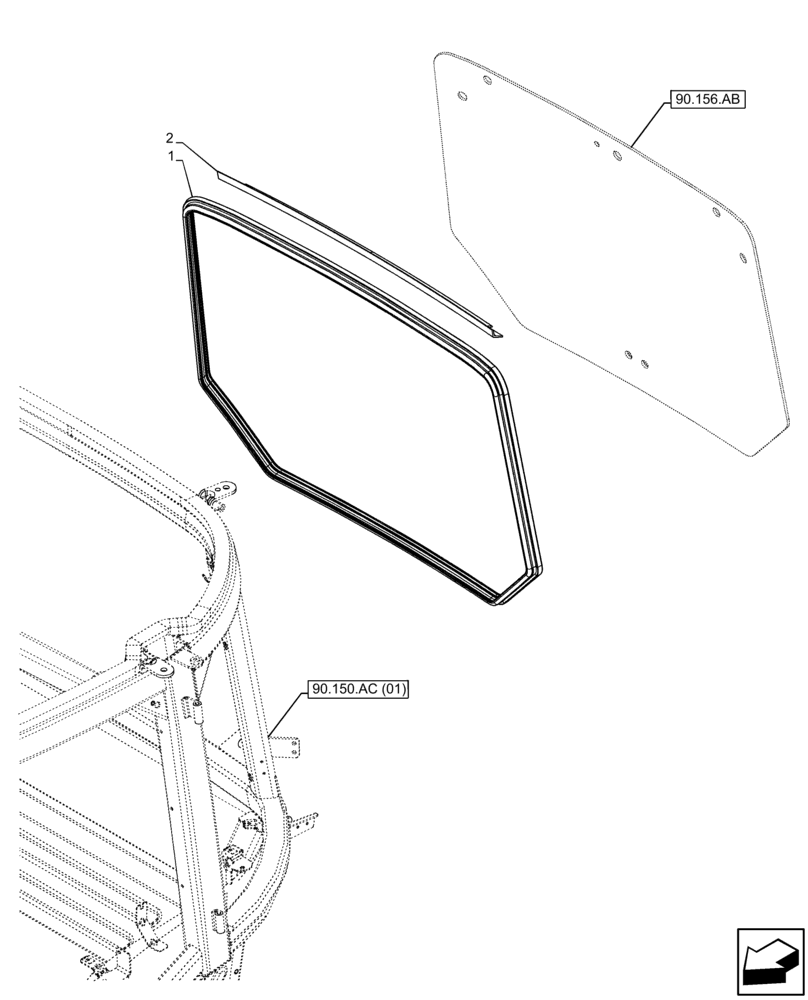 Схема запчастей Case IH FARMALL 65C - (90.156.AF) - VAR - 334183, 334211, 391606, 743496, 743573, 744588 - WINDOW, REAR, GLASS SEAL (90) - PLATFORM, CAB, BODYWORK AND DECALS