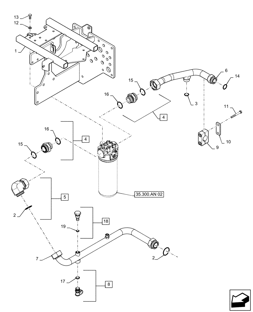 Схема запчастей Case IH STEIGER 450 - (35.300.AN[01]) - STANDARD HYDRAULIC OIL FILTER MOUNTING (35) - HYDRAULIC SYSTEMS