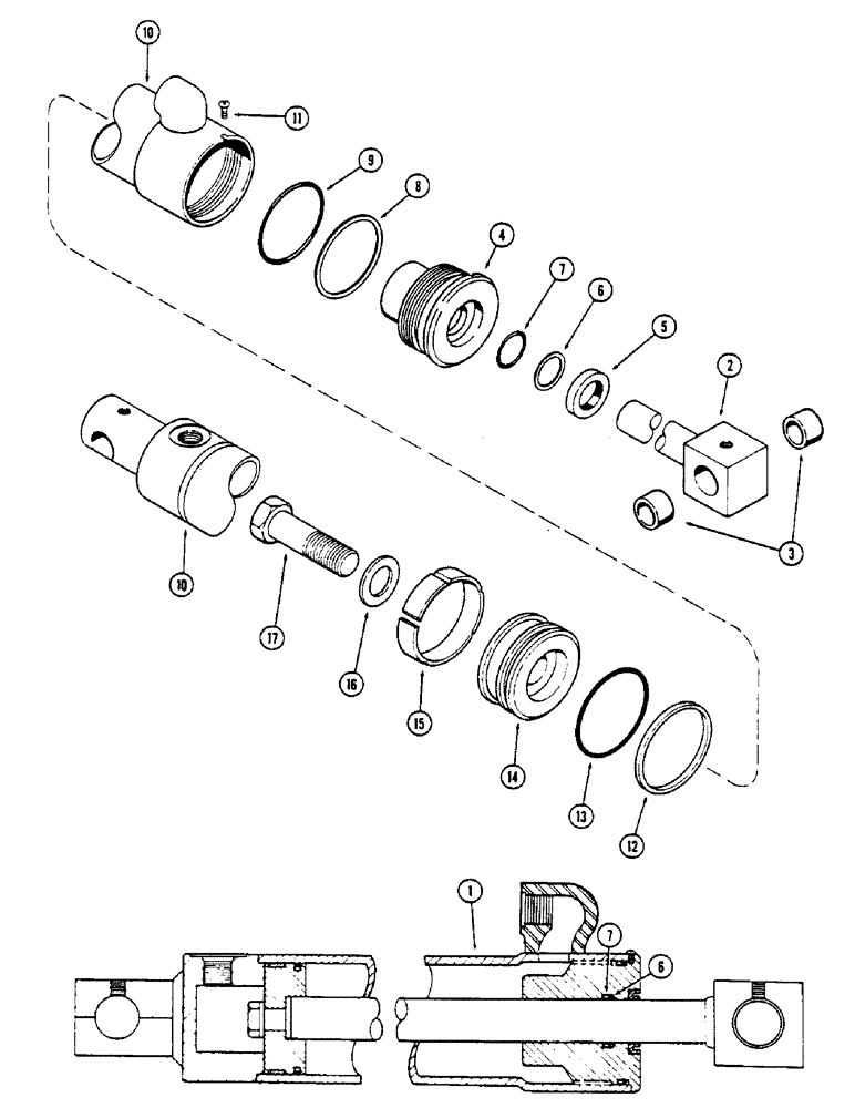 Схема запчастей Case IH 2670 - (170) - G34778 REAR STEERING CYLINDER, WITH TWO PIECE INNER GLAND SEAL, 3 INCH DIAMETER X 8 INCH STROKE (05) - STEERING