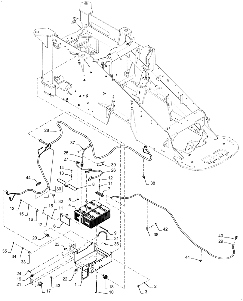 Схема запчастей Case IH QUADTRAC 470 - (55.302.AI[02]) - BATTERY - TRAY & CABLES, 400, 420, 450, 470, 500 (55) - ELECTRICAL SYSTEMS