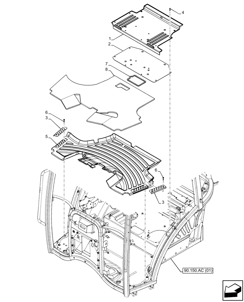 Схема запчастей Case IH FARMALL 75C - (90.160.AR) - VAR - 334183, 334211, 391606, 743496, 743573, 744588 - FLOOR MAT, W/ CAB (90) - PLATFORM, CAB, BODYWORK AND DECALS