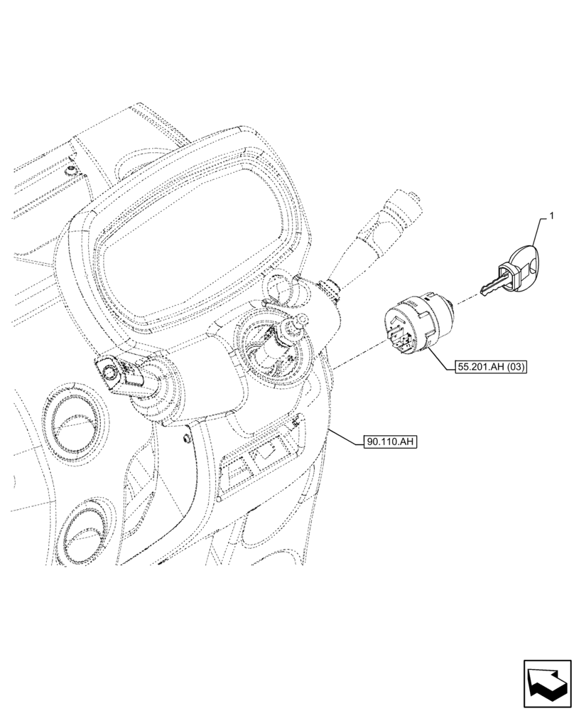 Схема запчастей Case IH FARMALL 65C - (55.201.AH[04]) - VAR - 334187, 334190, 392315 - IGNITION KEY, W/O CAB (55) - ELECTRICAL SYSTEMS