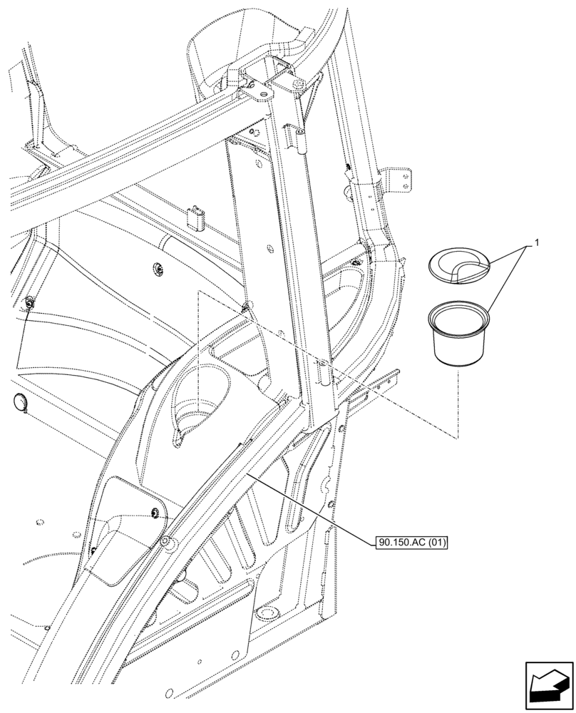 Схема запчастей Case IH FARMALL 65C - (90.151.AB[01]) - VAR - 334183, 335632, 335633, 744588 - ASH TRAY, CAB (90) - PLATFORM, CAB, BODYWORK AND DECALS