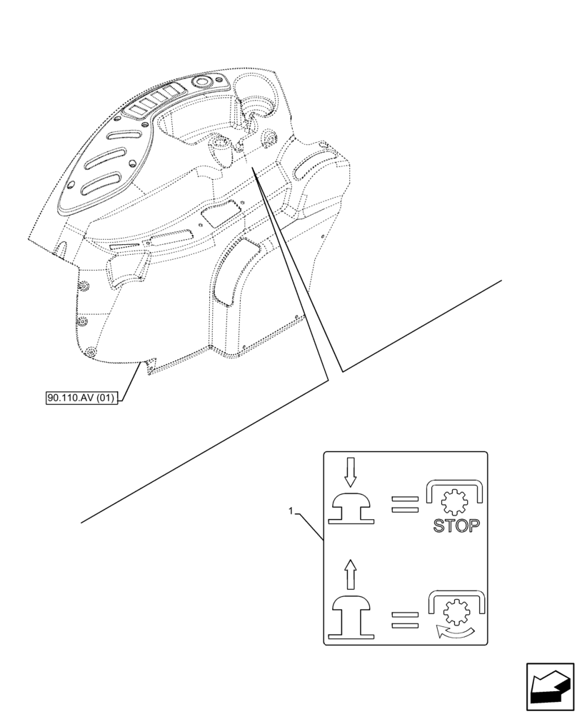 Схема запчастей Case IH FARMALL 105C - (90.108.AC[06]) - VAR - 743565, 743566, 743594 - PTO, DECAL, W/O CAB (90) - PLATFORM, CAB, BODYWORK AND DECALS