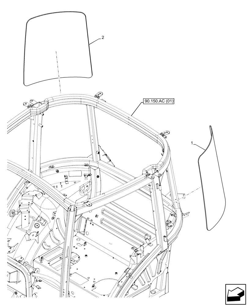 Схема запчастей Case IH FARMALL 65C - (90.156.AI[01]) - VAR - 333606, 391606, 743496 - GLASS, REAR, RIGHT SIDE, LEFT SIDE (90) - PLATFORM, CAB, BODYWORK AND DECALS