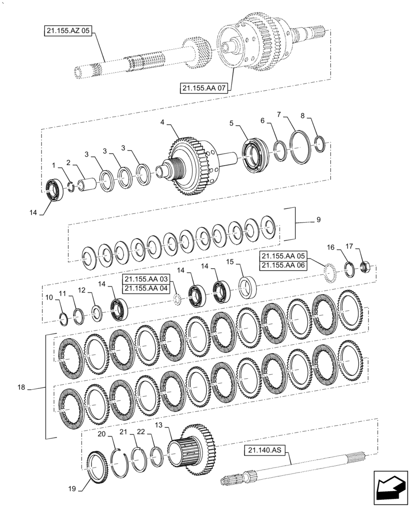 Схема запчастей Case IH PUMA1854 - (21.155.AA[02]) - CENTRAL REDUCTION GEARS - MEDIUM RANGE GEARS (21) - TRANSMISSION