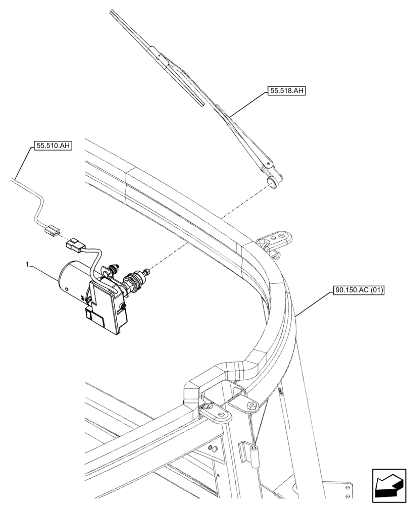 Схема запчастей Case IH FARMALL 65C - (55.518.AI) - VAR - 334183, 335632, 744588 - REAR, WIPER, MOTOR, CAB (55) - ELECTRICAL SYSTEMS