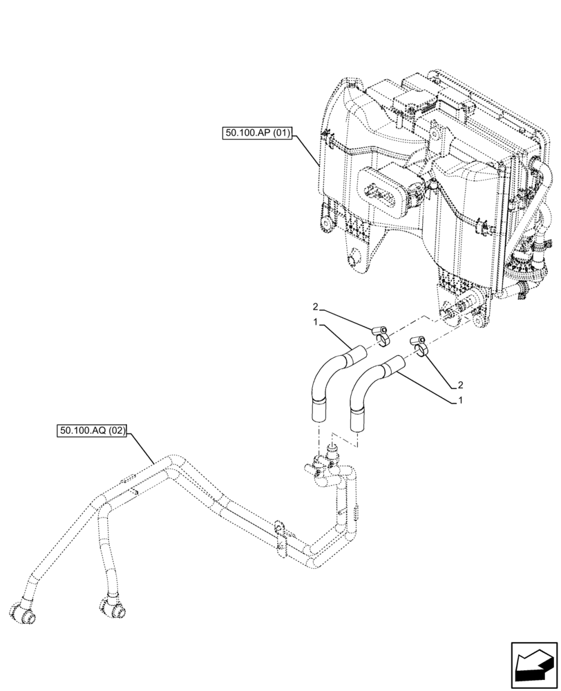 Схема запчастей Case IH FARMALL 65C - (50.100.AQ[01]) - VAR - 334183, 334211, 391606, 743496, 743573, 744588 - HEATER, LINE (50) - CAB CLIMATE CONTROL