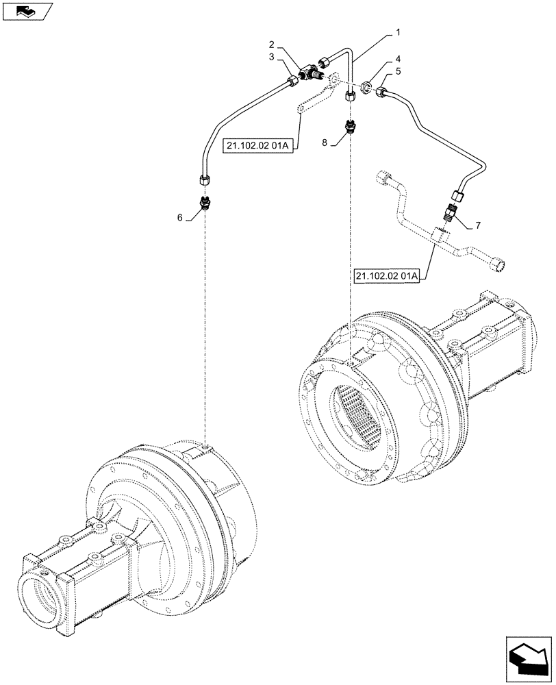 Схема запчастей Case IH PUMA 145 - (33.202.08[01A]) - VAR - 390286 - BRAKE LUBRICATION PIPES - D7113 (33) - BRAKES & CONTROLS