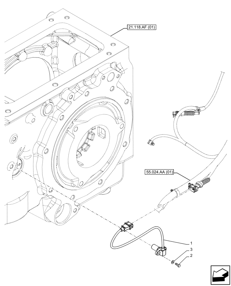 Схема запчастей Case IH FARMALL 75C - (55.020.AB[02]) - VAR - 334183, 334187, 334190, 334211, 392315 - GEAR, SPEEDOMETER (55) - ELECTRICAL SYSTEMS