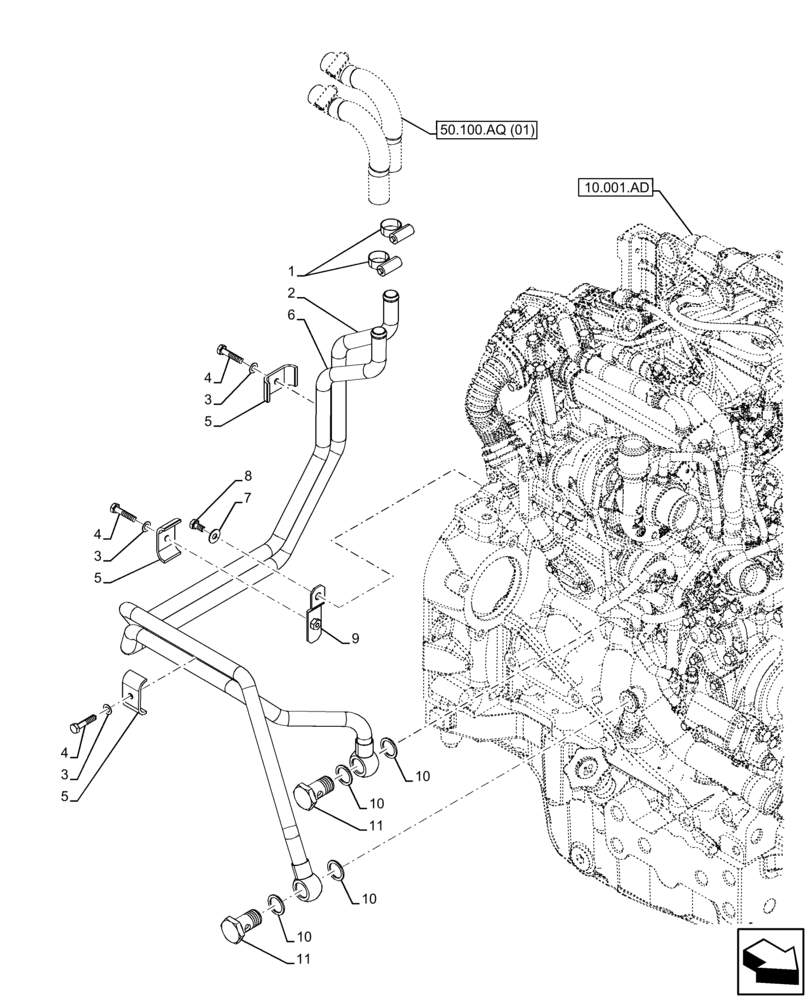 Схема запчастей Case IH FARMALL 65C - (50.100.AQ[02]) - VAR - 334183, 334211, 391606, 743496, 743573, 744588 - HEATER, LINE (50) - CAB CLIMATE CONTROL