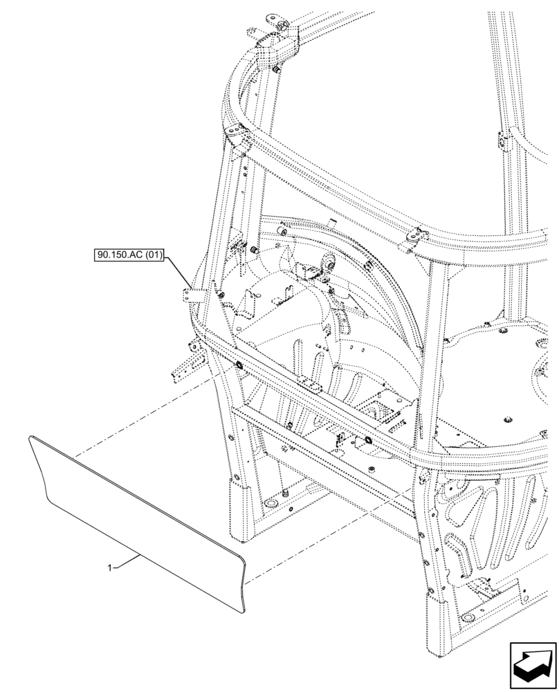 Схема запчастей Case IH FARMALL 75C - (90.156.AH) - VAR - 334183, 334211, 391606, 743496, 743573, 744588 - GLASS, REAR, LOWER, W/ CAB (90) - PLATFORM, CAB, BODYWORK AND DECALS