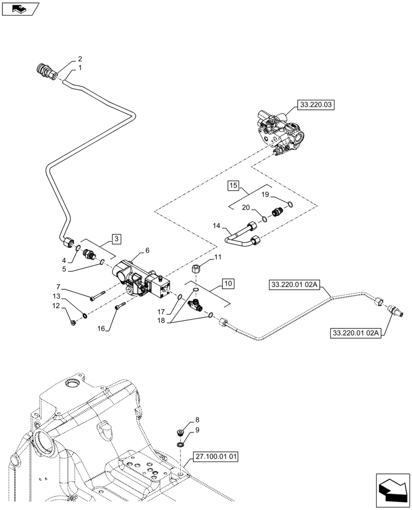 Схема запчастей Case IH PUMA 145 - (33.220.01[01A]) - VAR - 330718 - HYDRAULIC TRAILER BRAKE (UNIVERSAL) - BRAKE VALVE & LINES - D7113 (33) - BRAKES & CONTROLS