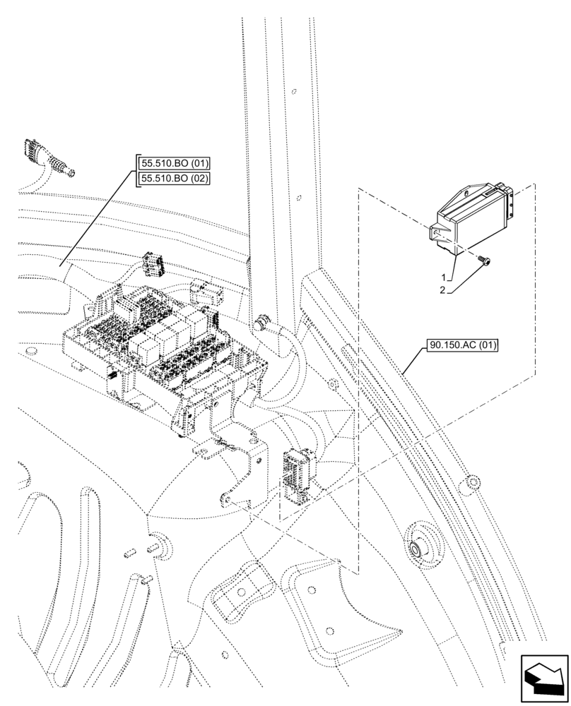 Схема запчастей Case IH FARMALL 75C - (55.404.DB[01]) - VAR - 334183, 334211, 391606, 743496, 743573, 744588 - FLASHER UNIT, CAB (55) - ELECTRICAL SYSTEMS