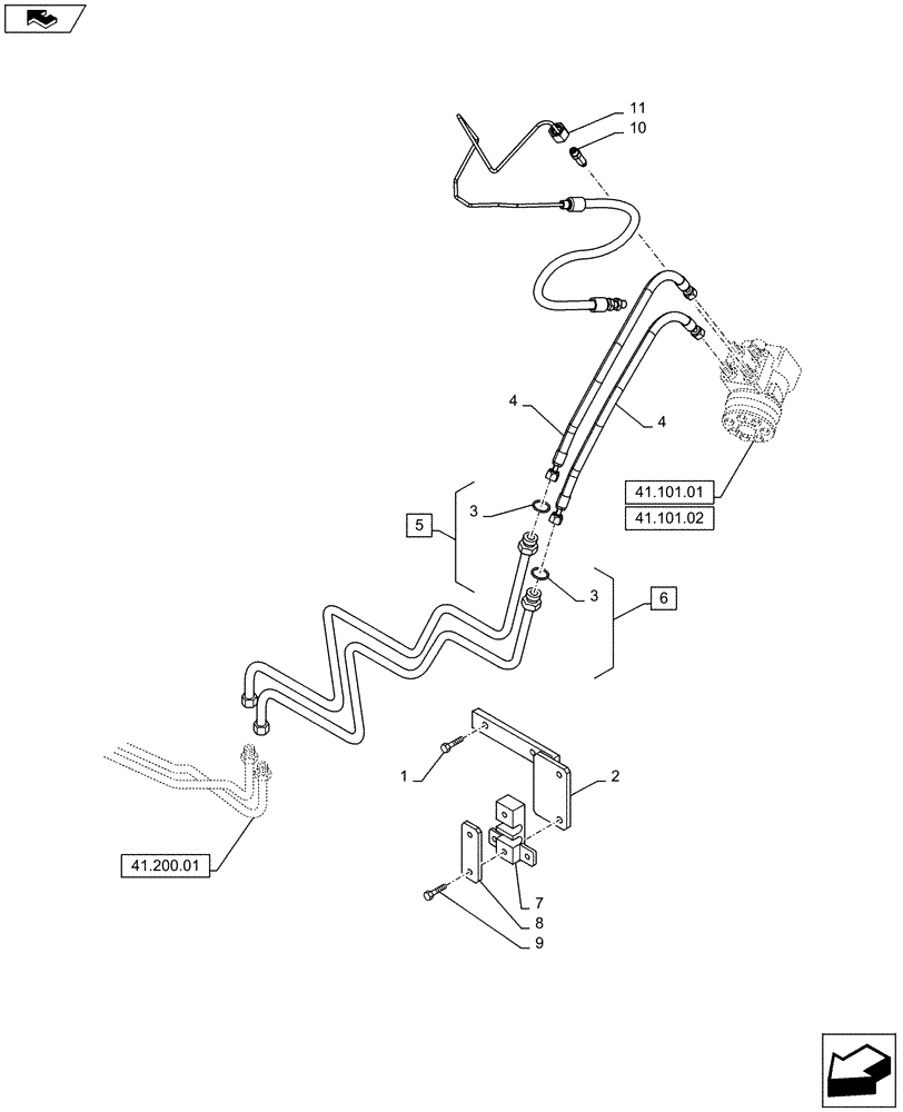 Схема запчастей Case IH PUMA 145 - (41.200.05[01A]) - POWER STEERING DELIVERY AND RETURN PIPES - D7113 (41) - STEERING