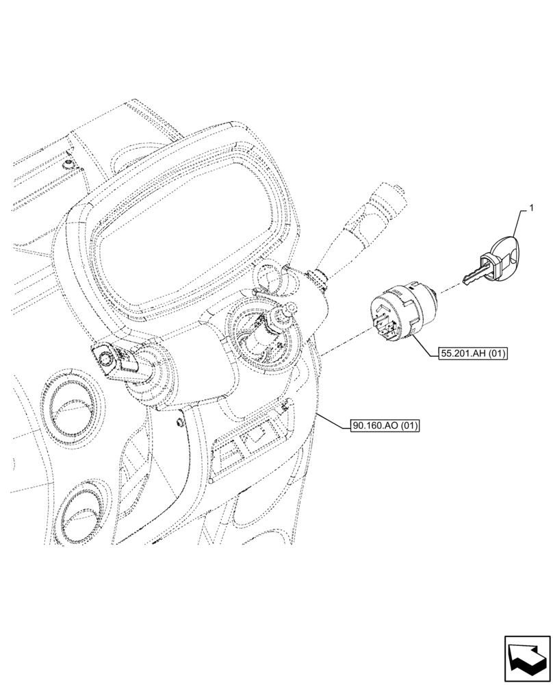 Схема запчастей Case IH FARMALL 65C - (55.201.AH[02]) - VAR - 334183, 334211, 391606, 743496, 743573, 744588 - IGNITION KEY, CAB (55) - ELECTRICAL SYSTEMS