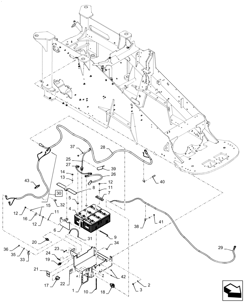 Схема запчастей Case IH STEIGER 420 - (55.302.AI[03]) - BATTERY - TRAY & CABLES, W/O CAB SUSPENSION, 400, 420, 450, 470 (55) - ELECTRICAL SYSTEMS