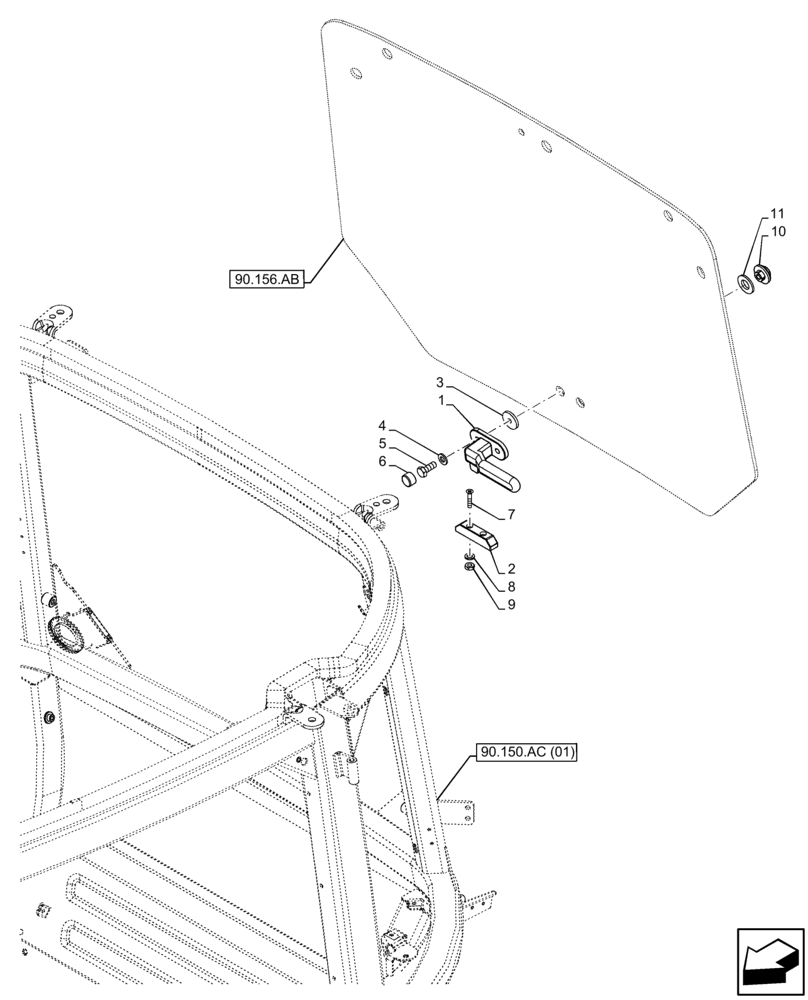 Схема запчастей Case IH FARMALL 75C - (90.156.AA) - VAR - 334183, 334211, 391606, 743496, 743573, 744588 - WINDOW, REAR, HANDLE (90) - PLATFORM, CAB, BODYWORK AND DECALS