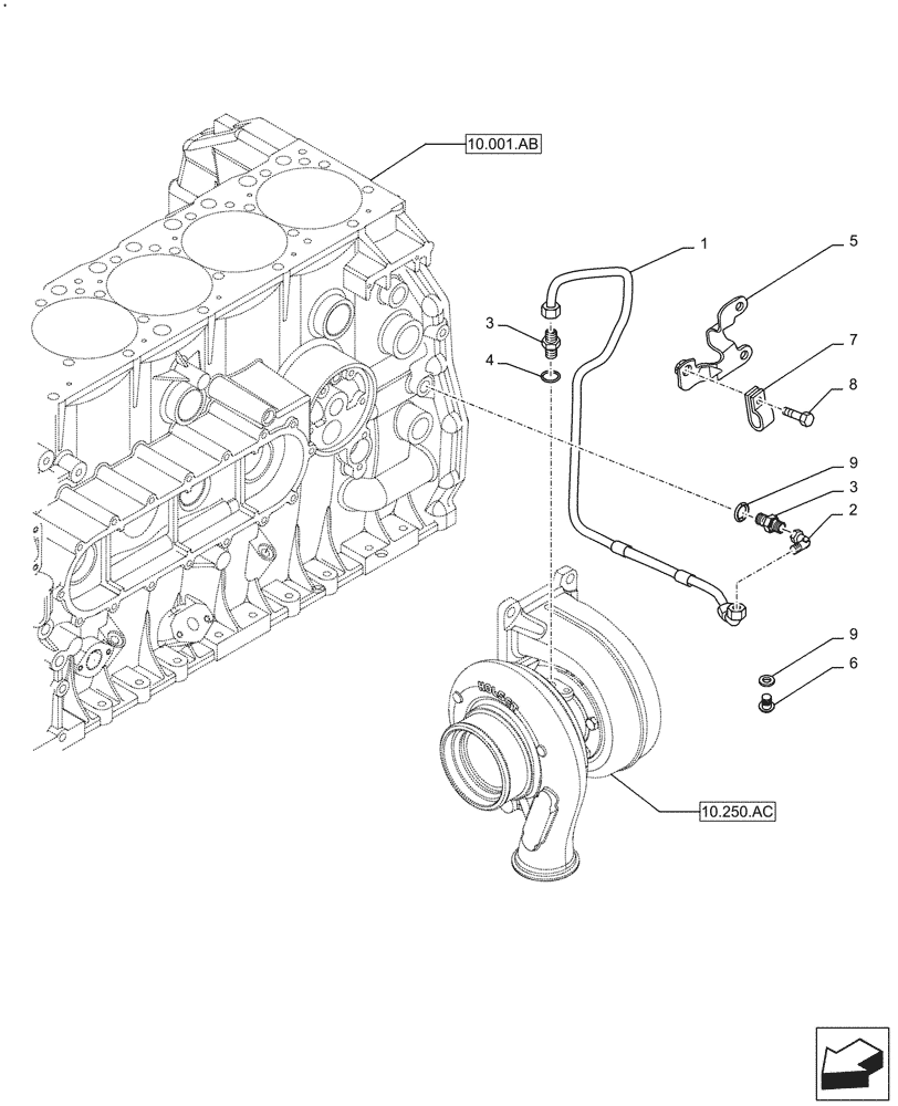 Схема запчастей Case IH F2CFE614A B003 - (10.250.AD) - TURBOCHARGER LUBE LINE (10) - ENGINE