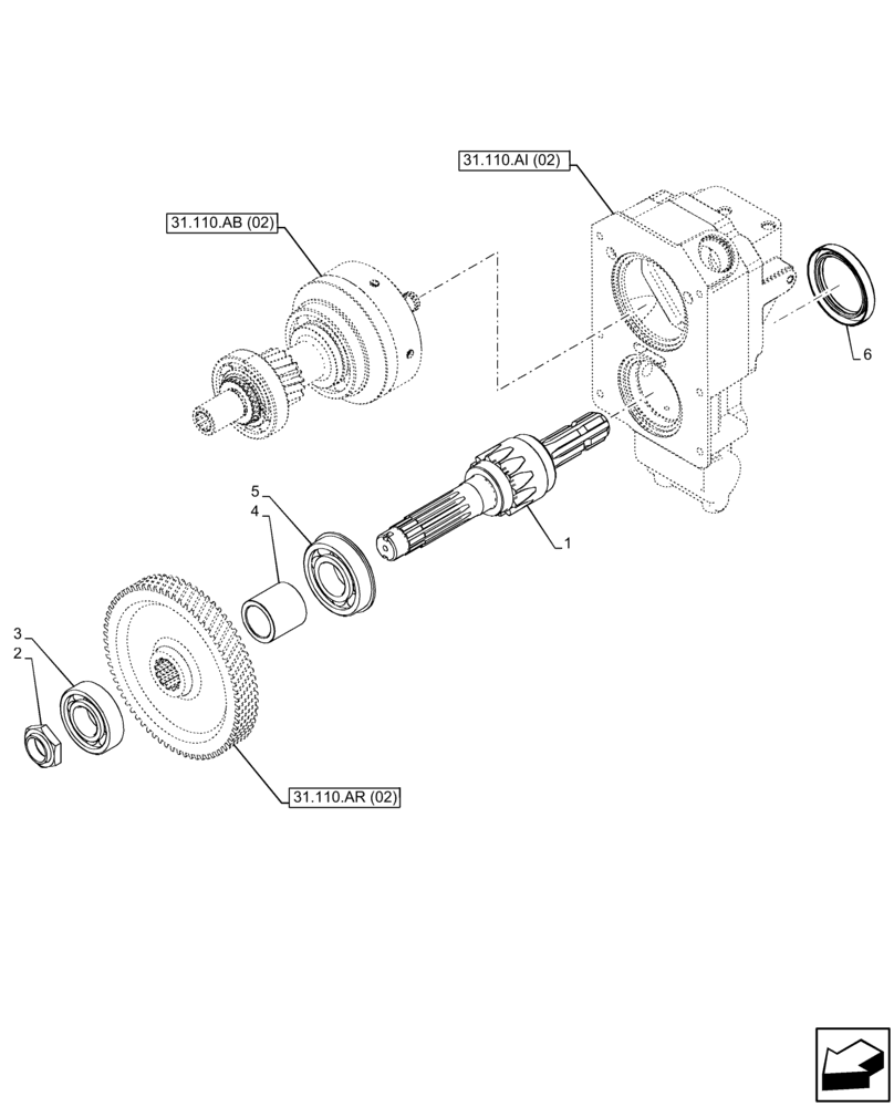 Схема запчастей Case IH FARMALL 115C - (31.110.AP[02]) - VAR - 743565 - PTO OUTPUT SHAFT (540 RPM, POWERSHUTTLE) (31) - IMPLEMENT POWER TAKE OFF