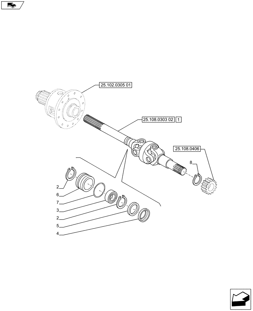 Схема запчастей Case IH PUMA 230 - (25.108.0303[01]) - FRONT AXLE - AXLE SHAFT ARTICULATED (25) - FRONT AXLE SYSTEM