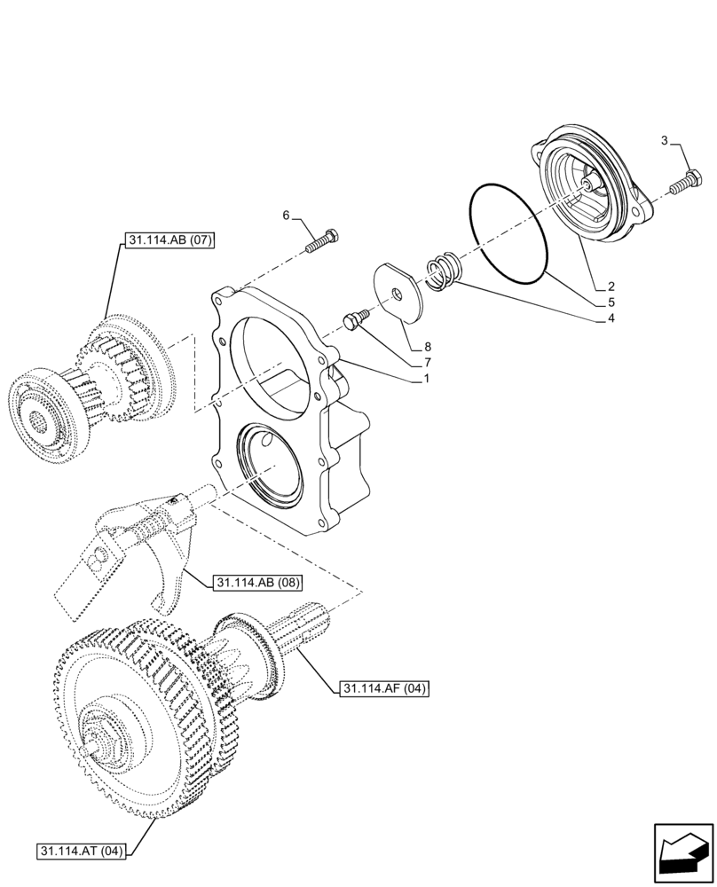 Схема запчастей Case IH FARMALL 115C - (31.114.AH[04]) - VAR - 743594 - PTO, COVER (540/1000 RPM, SHUTTLE) (31) - IMPLEMENT POWER TAKE OFF