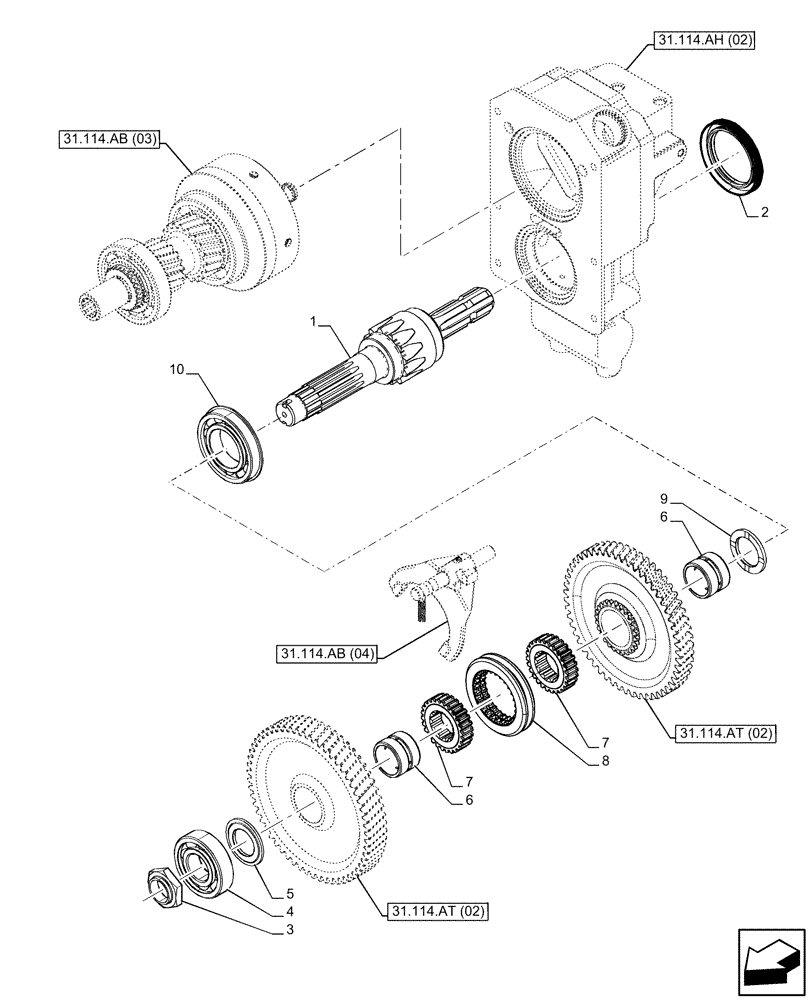 Схема запчастей Case IH FARMALL 115C - (31.114.AF[02]) - VAR - 743566 - PTO, OUTPUT, SHAFT (540/540E RPM, POWERSHUTTLE) (31) - IMPLEMENT POWER TAKE OFF