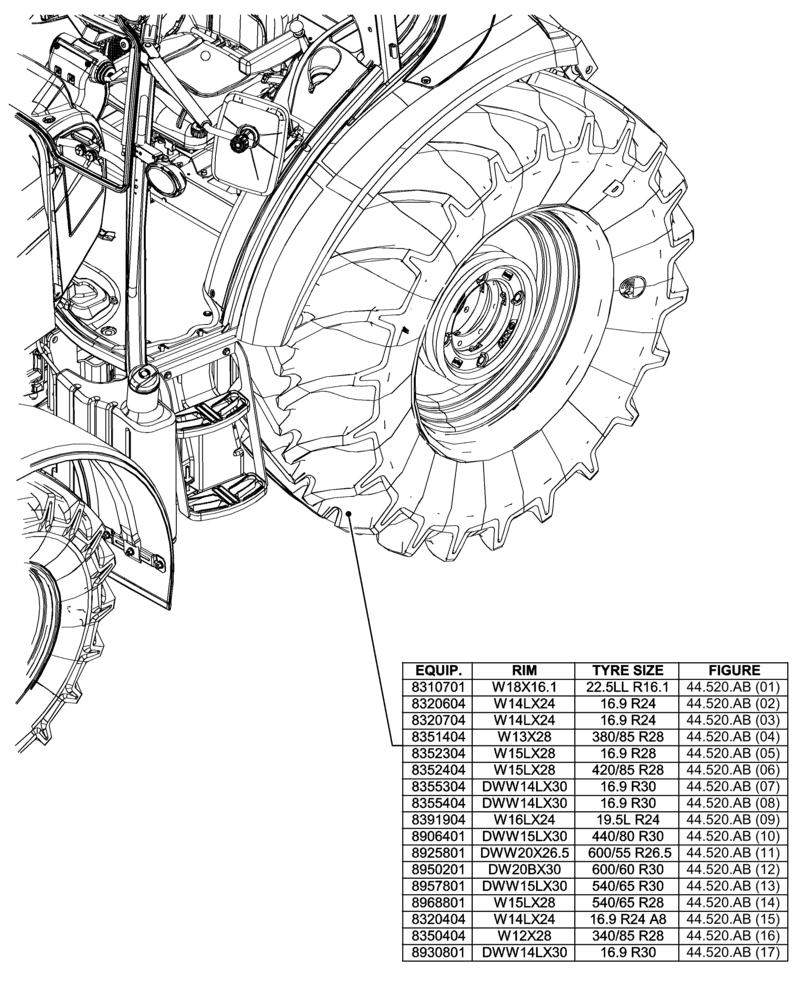 Схема запчастей Case IH FARMALL 75C - (44.000.00[02]) - SECTON INDEX - REAR WHEELS (44) - WHEELS
