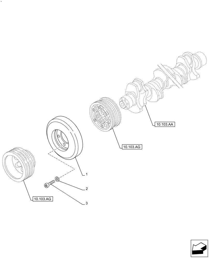 Схема запчастей Case IH F2CFE614D B003 - (10.110.AD) - CRANKSHAFT, DAMPER (10) - ENGINE