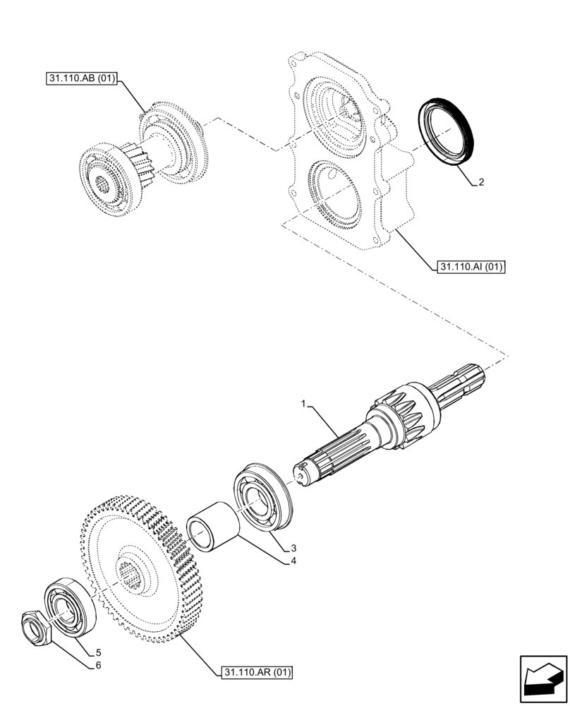 Схема запчастей Case IH FARMALL 115C - (31.110.AP[01]) - VAR - 743565 - PTO OUTPUT SHAFT (540 RPM, SHUTTLE) (31) - IMPLEMENT POWER TAKE OFF