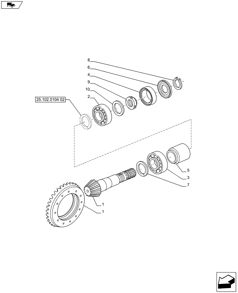 Схема запчастей Case IH PUMA 230 - (25.102.0104[01]) - FRONT AXLE - BEVEL GEAR PAIR - C7130 (25) - FRONT AXLE SYSTEM