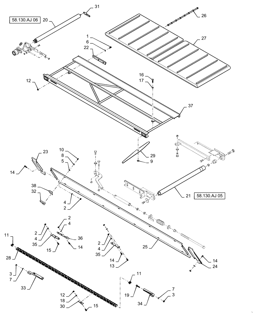 Схема запчастей Case IH DH303 - (58.130.AJ[03]) - DRAPER, DECK, DOUBLE SWATH, 25FT LH (58) - ATTACHMENTS/HEADERS