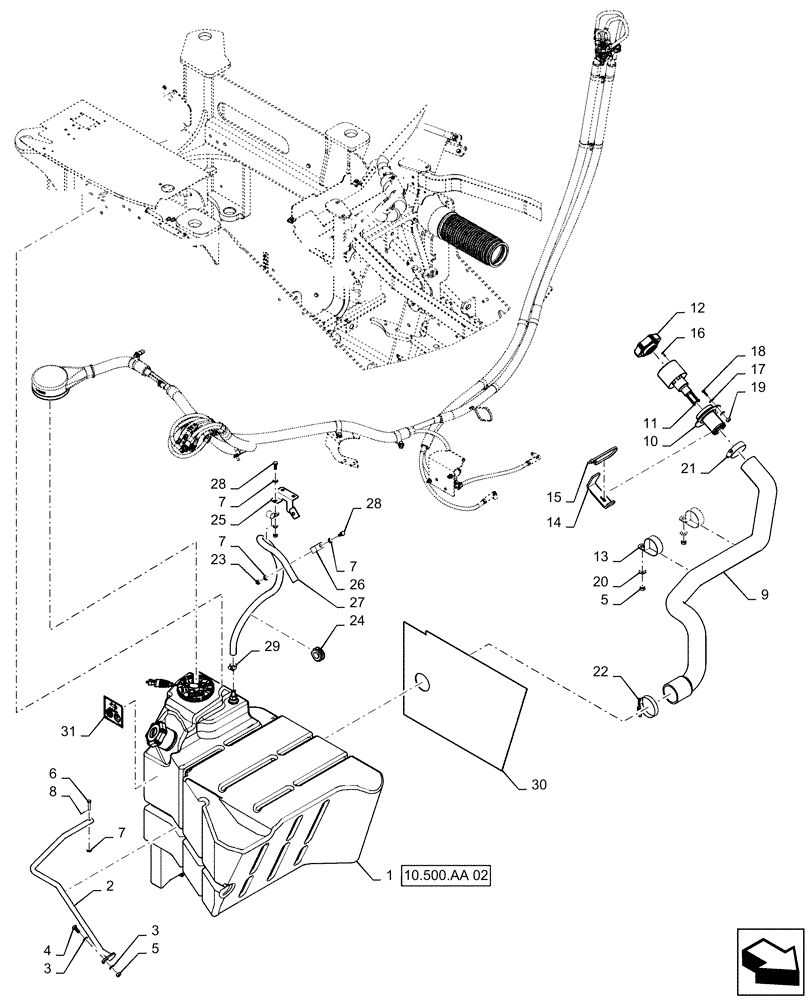 Схема запчастей Case IH QUADTRAC 500 - (10.500.AA[01]) - DEF/ADBLUE TANK LINES, BSN ZEF303000 (10) - ENGINE