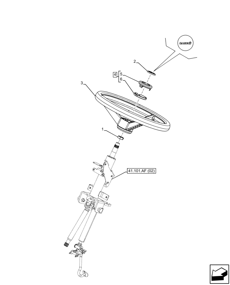 Схема запчастей Case IH FARMALL 65C - (41.101.AJ[02]) - VAR - 334187, 334190, 392315 - STEERING WHEEL, W/O CAB (41) - STEERING